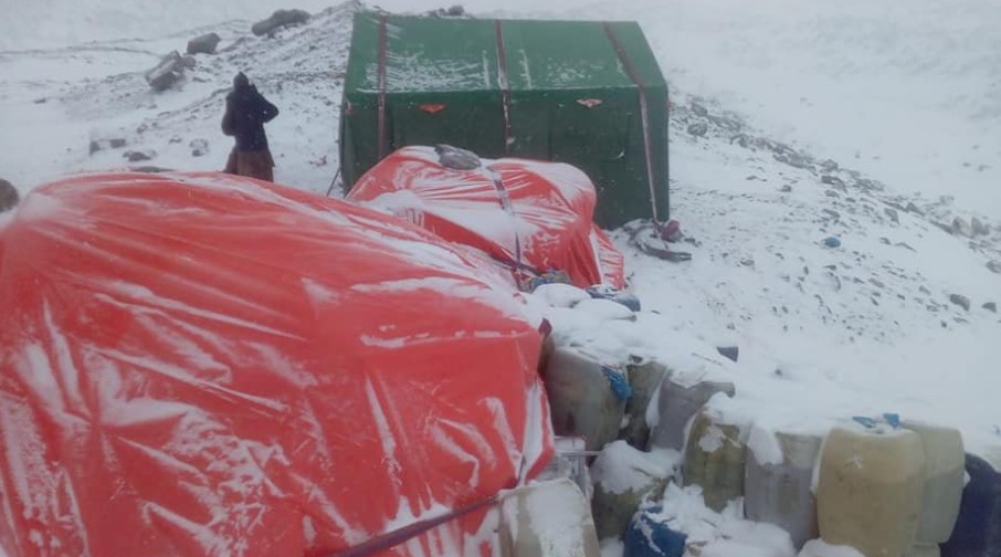 Loads in K2 BC waiting for the International Winter K2 Expedition