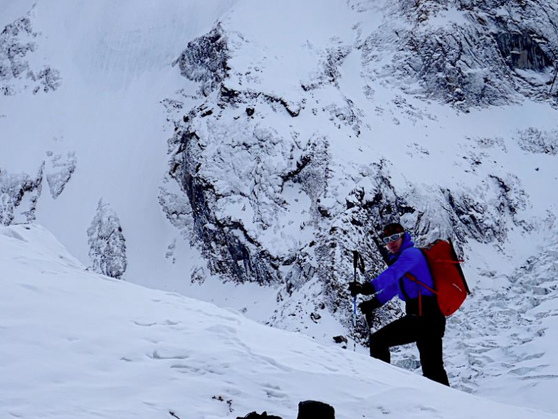 Climbing on the lower slopes of winter Nanga Parbat