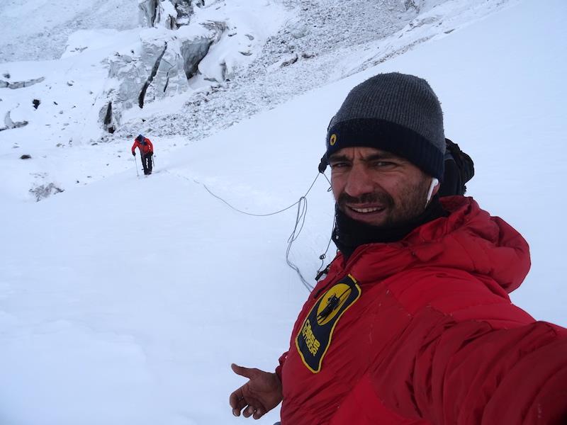 Daniele Nardi leading on Nanga Parbat's lower sections towards Camp 1, Tom Ballard behind. Photo: Daniele Nardi on FaceBook