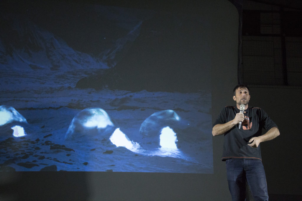 Alex Txikon lecures on the use of igloos in winter k2 Base Camp.