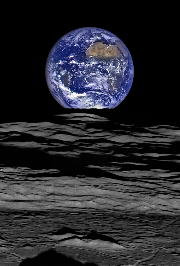 Earth rising over the lunar surface