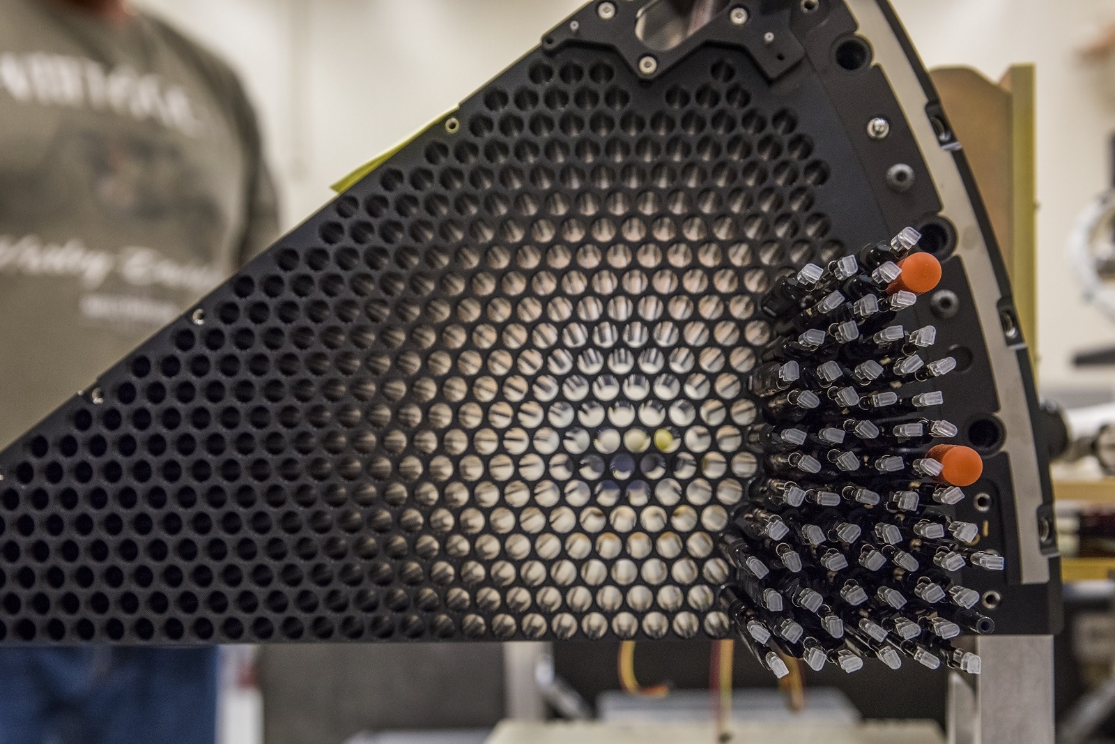 A view of DESI’s fully installed focal plane, which features 5,000 automated robotic positioners, each carrying a fiber-optic cable to gather galaxies’ light. Credit: DESI Collaboration