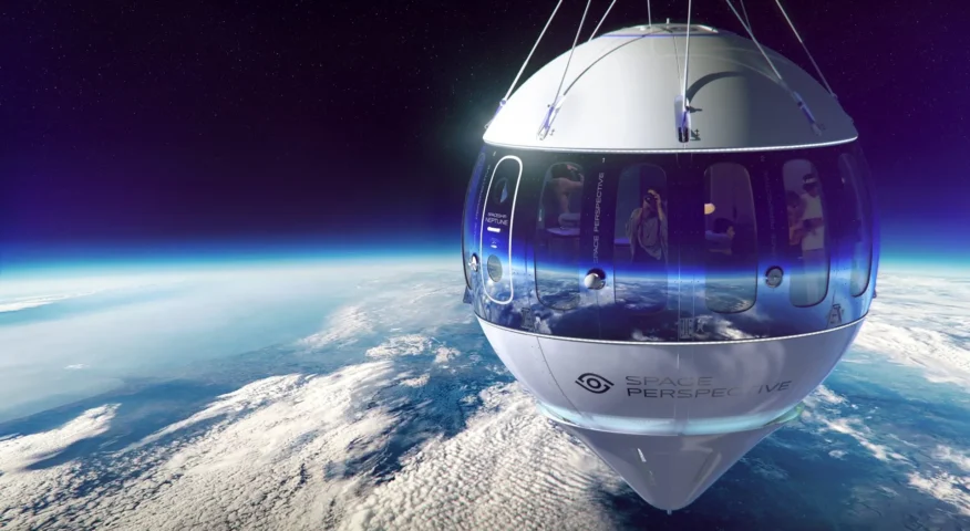 rendering of an enclosed balloon capsule far above earth