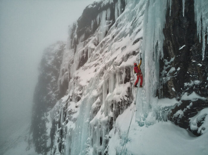 The climber on a courtain of ice. 