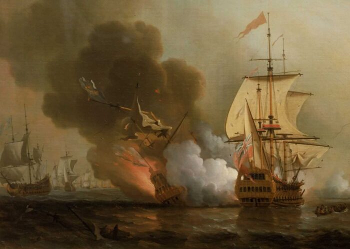 a painting of a naval battle