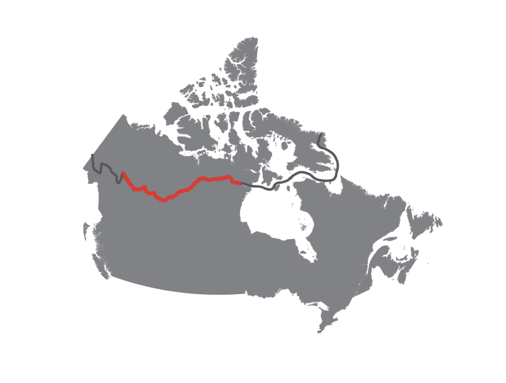 Map of a west to east crossing of Canada