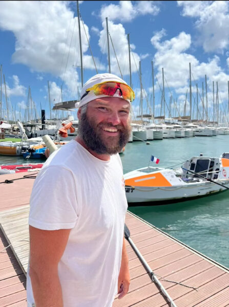 Piotr Pawelec finishes his Atlantic row. 