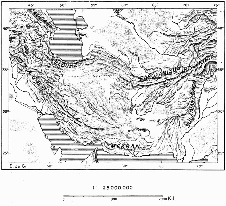 A topographic map if the Persian plateau.