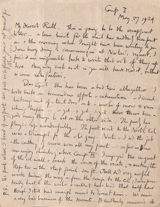A photograpg of a letter handwritten by George Mallory