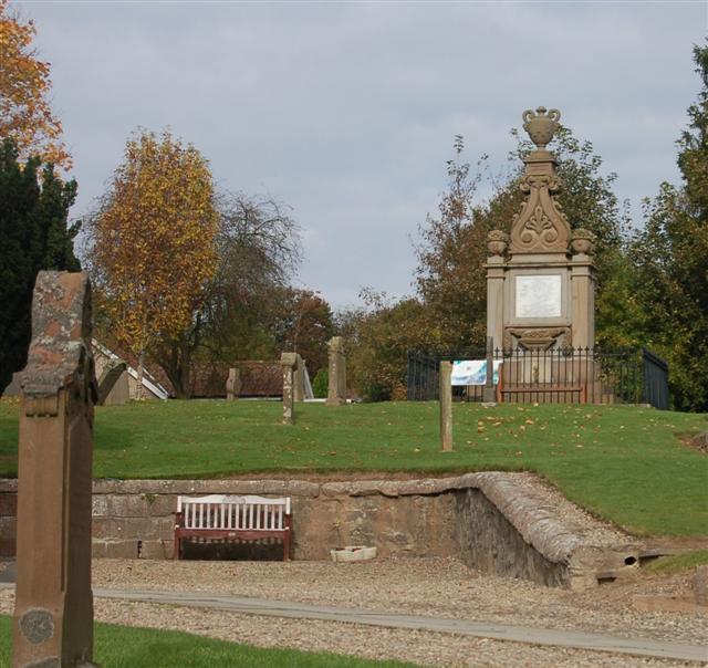 a churchyard with a memorial