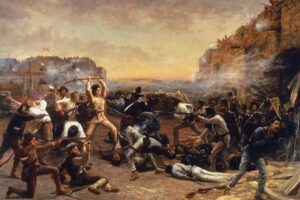 painting showing the fall of the Alamo