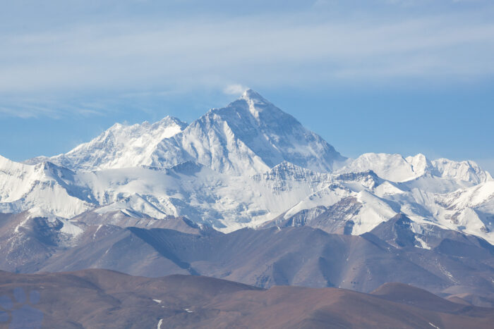 Everest and Lhotse from the distance. 
