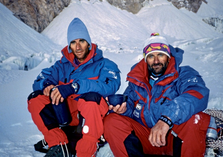 Erhard Loretan (left) and Jean Troillet in October 1994 during the descent from Lhotse.