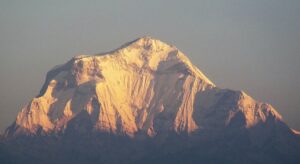 The south face of Dhaulagiri I, viewed from Poon Hill at sunrise.