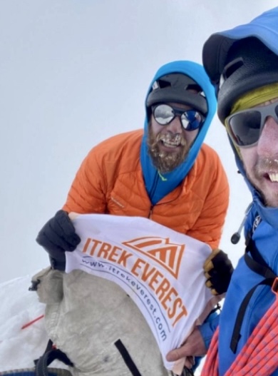 Patrick Perry Johnson and Patrick Michael Gephart on the summit of Tengkangpoche. 