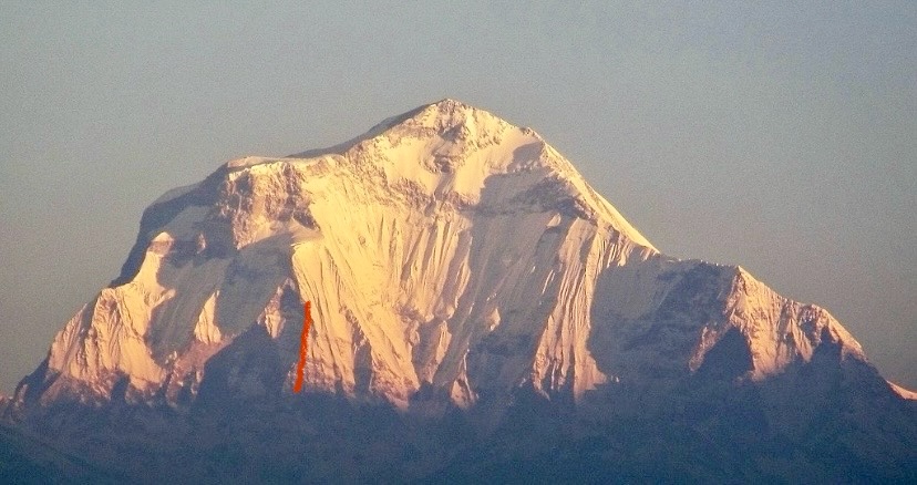 The first attempt on Dhaulagiri I's south face, on a pillar, in 1977.