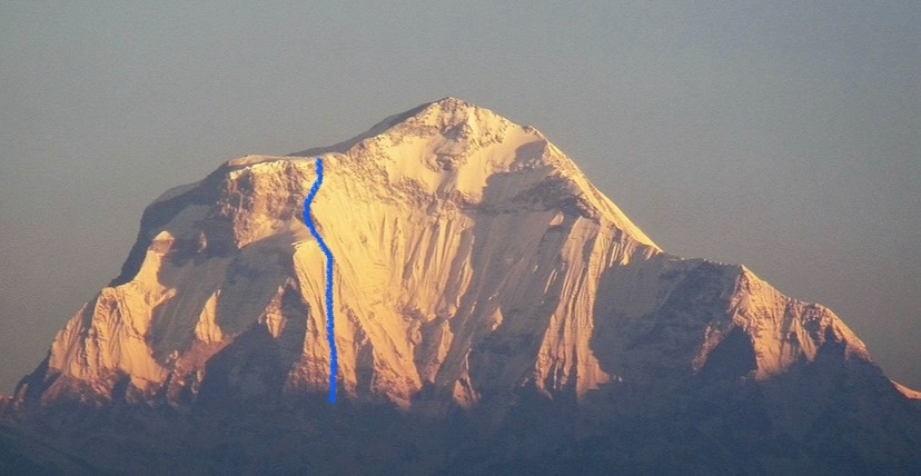The Polish route of 1986 on the south face of Dhaulagiri I. 