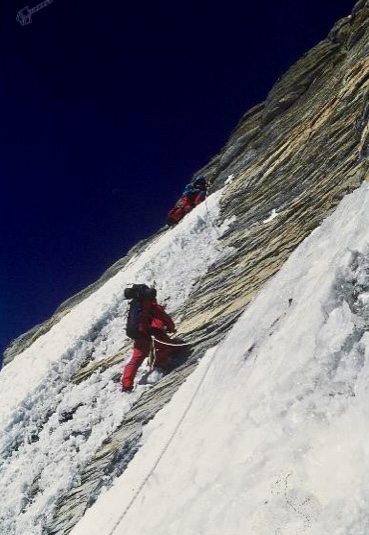 One of the climbers at 7,400m on the south face of Dhaulagiri I in 1981.