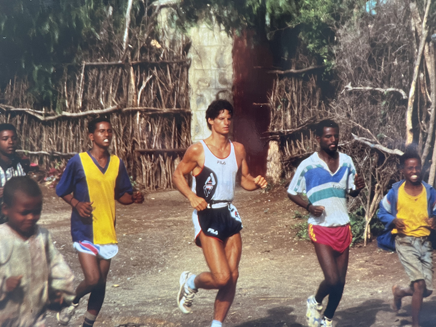 Bourne and friends on a section of his 1998 Africa run. 