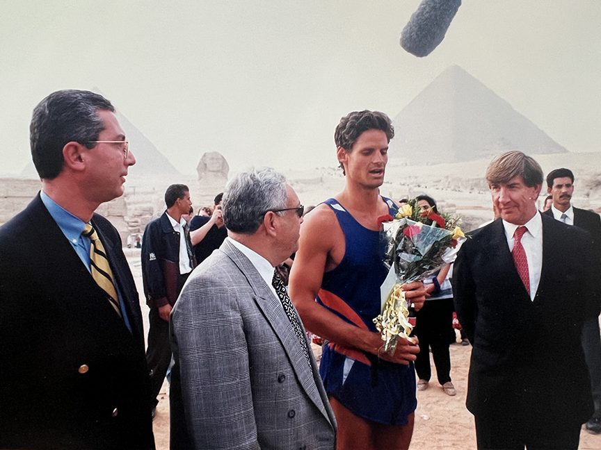 Nicholas Bourne meets dignitaries as he arrives in Cairo on Dec. 5, 1998.