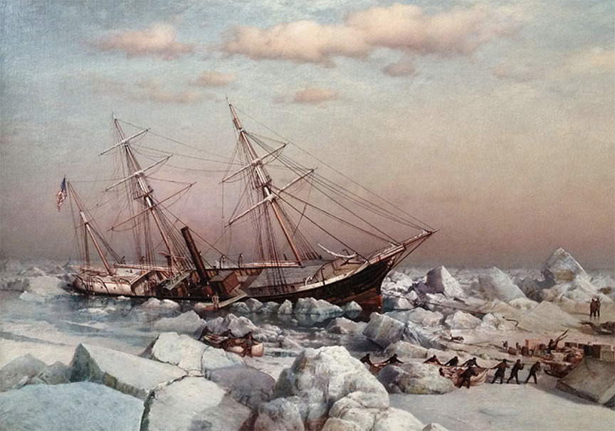 19th century painting of arctic ship