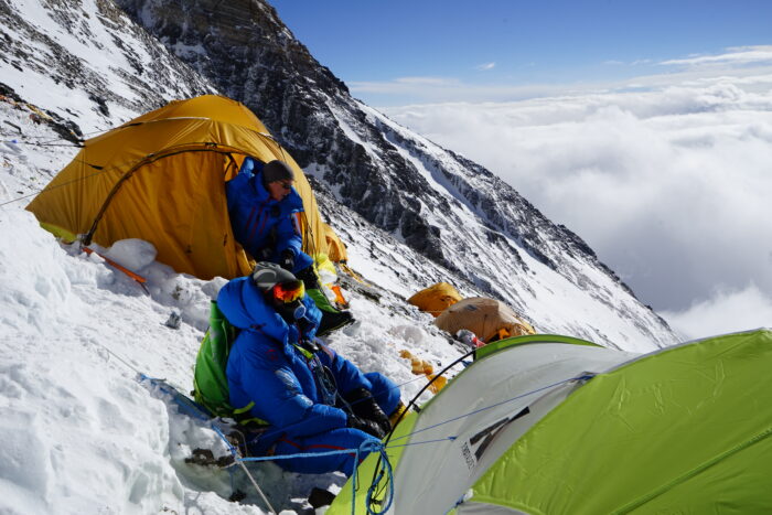Slanted tents on Everest at 8.300m. 