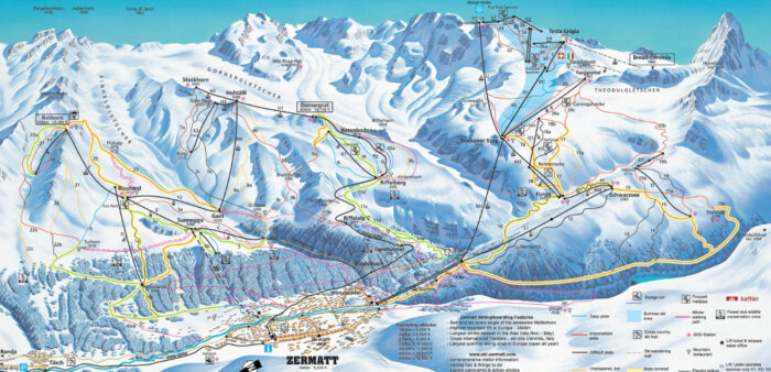 Zermatt ski slopes map.