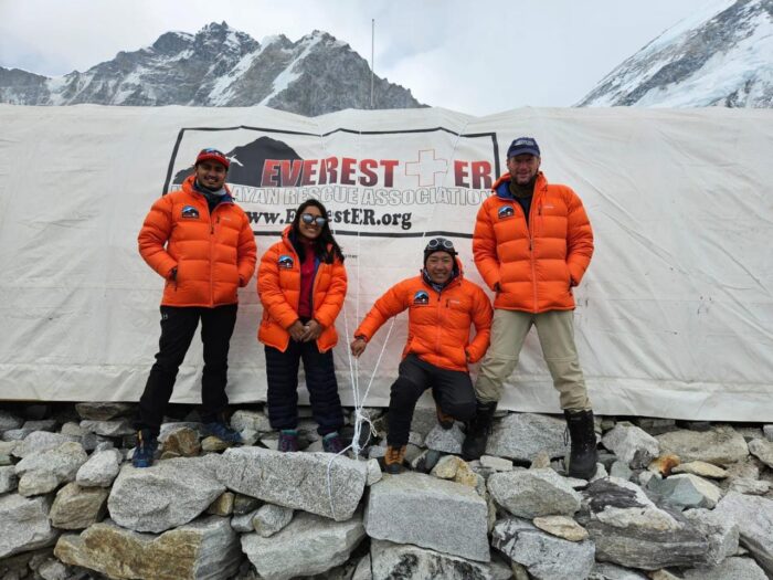 The corctors in front of the Everest ER tent at Everest base camp.