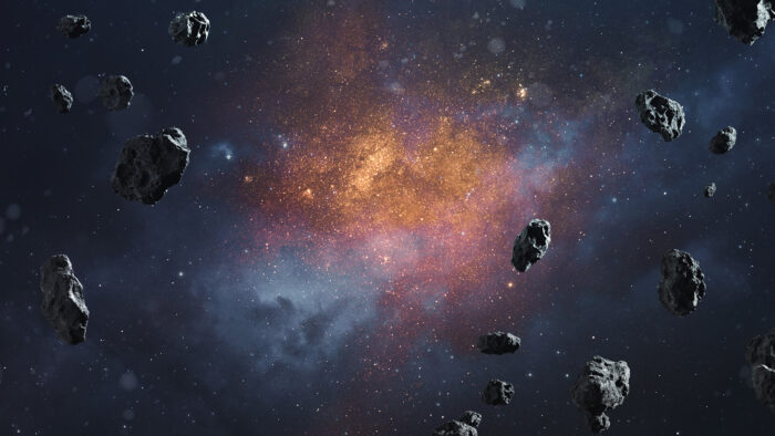 an artist's rendering of meteoroids in space
