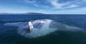 triangular unmanned underwater vehicle just below surface