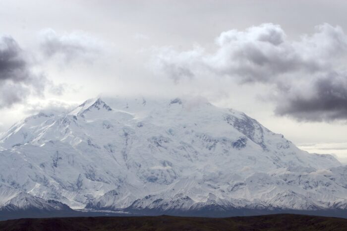 a clouded mountain peak