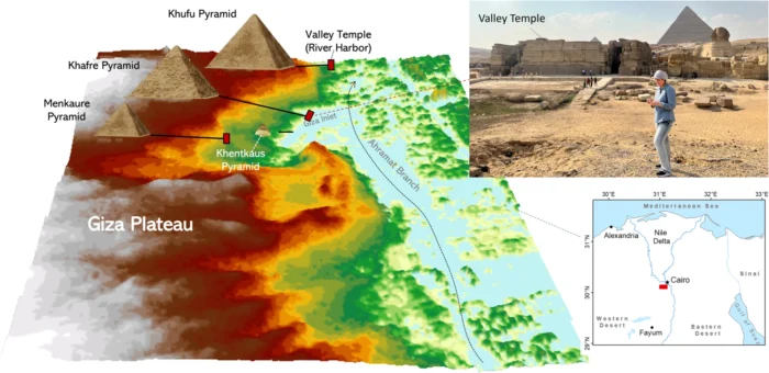 a map of the pyramid valley and former route of the now extinct branch of the Nile river