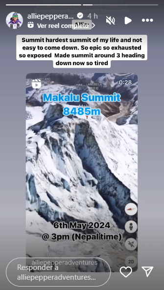 Instagram post with a sat image of Makalu and text