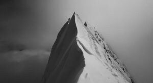 b/w photo of a spiky peak