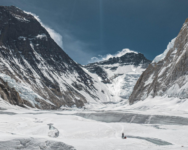 Everest and Lhotse from the flat glacier at 6,400m.