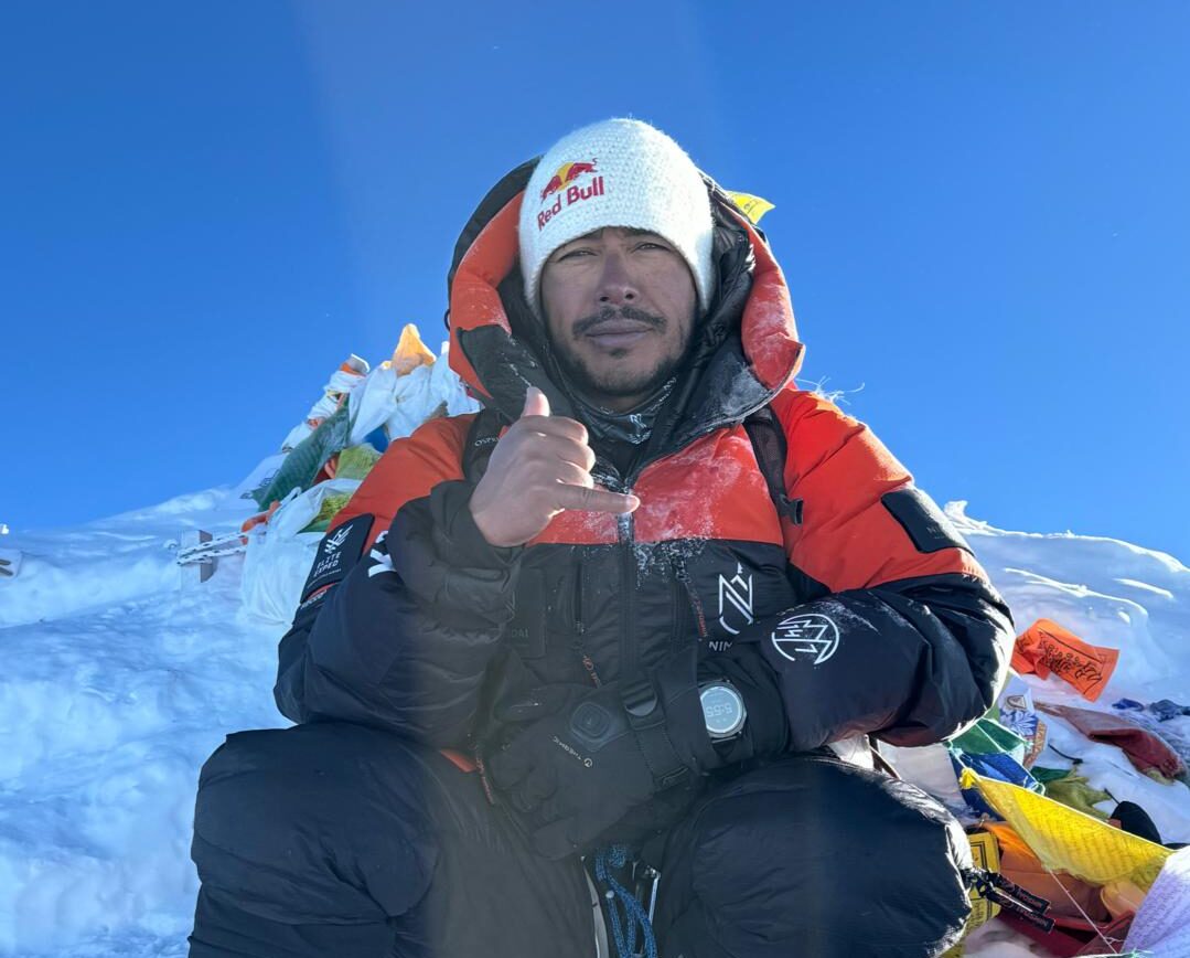 Purja on the summit of Everest