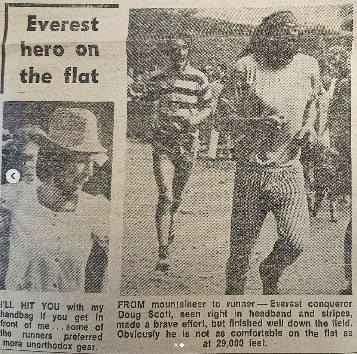 newspaper clip of Doug Scott running
