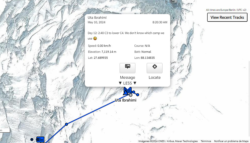 Tracker showing the location of Uta Ibrahimi on Kangchenjunga