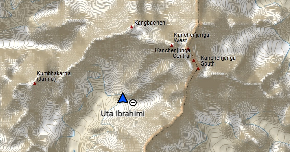 Track showing Uta Ibrahimi and the surrounding mountains: Kangchenjunga, Kangbachen, Jannu