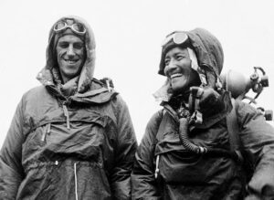 Hillary and Tenzing in 1953 mountain clothes