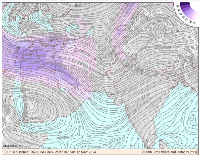 Weather chart showing winds