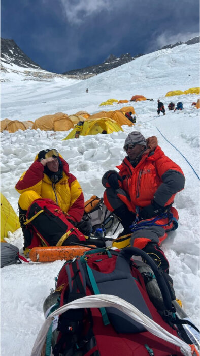 The climbers at a high camp on Everest
