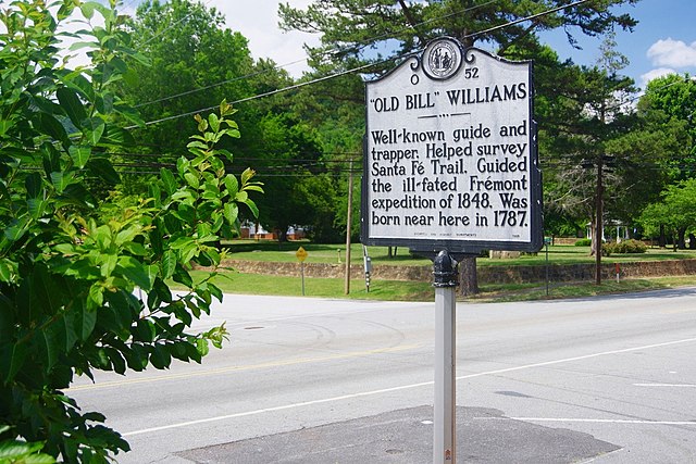 A historical marker near Old Bill Williams' birthplace in North Carolina