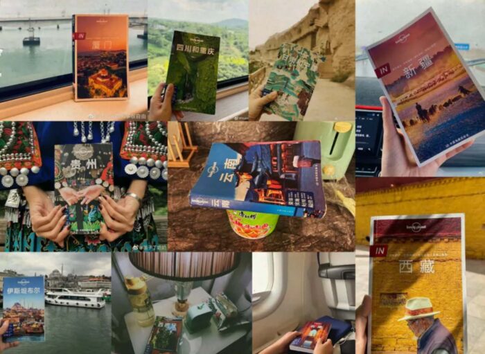A collage of Lonely Planet Chinese-language guidebooks posted by the publisher on the social media platform WeChat