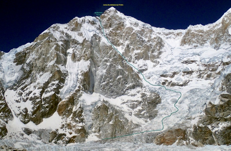 The Russian route "Unfinished Symphony" on the east face of Jannu.