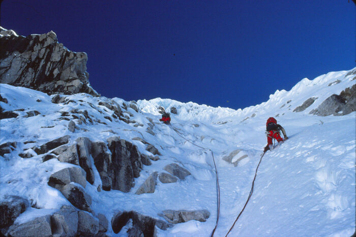French climbers on the South face of Pisco in 1978. 