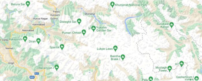 karakoram peaks on Google maps