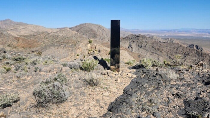 a desert shot of the las vegas monolith 