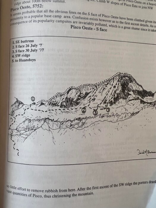 Pages from <em>Climbs of the Cordillera Blanca of Peru</em> by David M. Sharman, 1995.