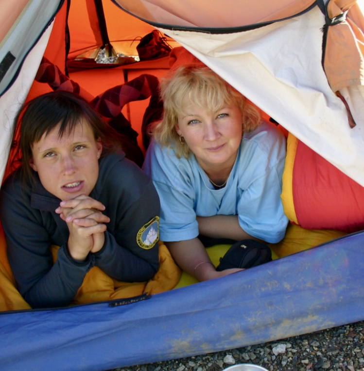 Julia , daughter of Piotr Kuznetsov (left); and Alyona Kuznetsova at K2 Base Camp in 2007.